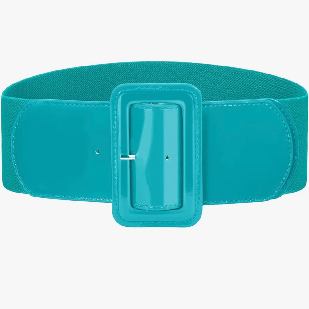 Turquoise Elastic Wide Belt with Patent Buckle